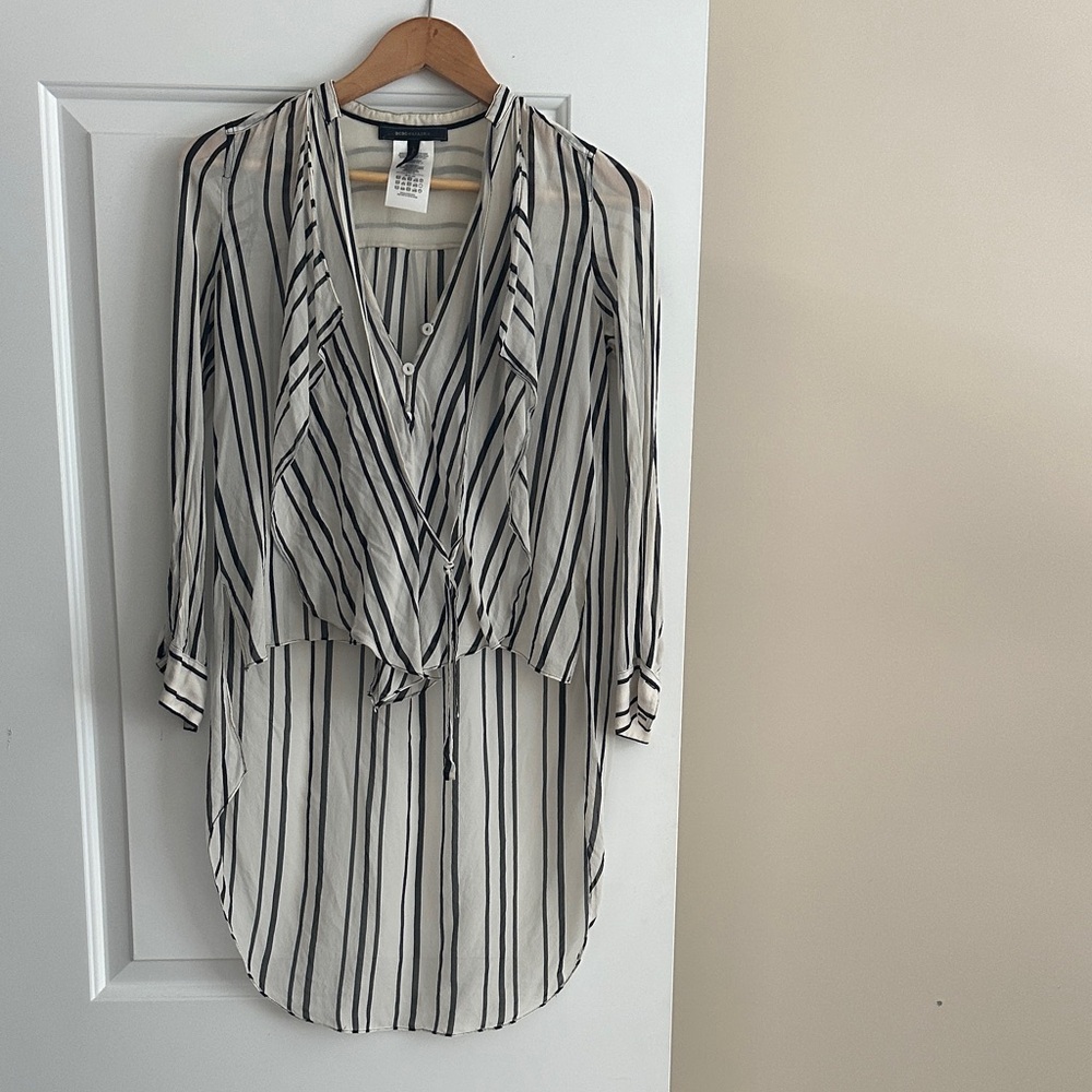 BCBGMaxAzria Black and White Striped Blouse
